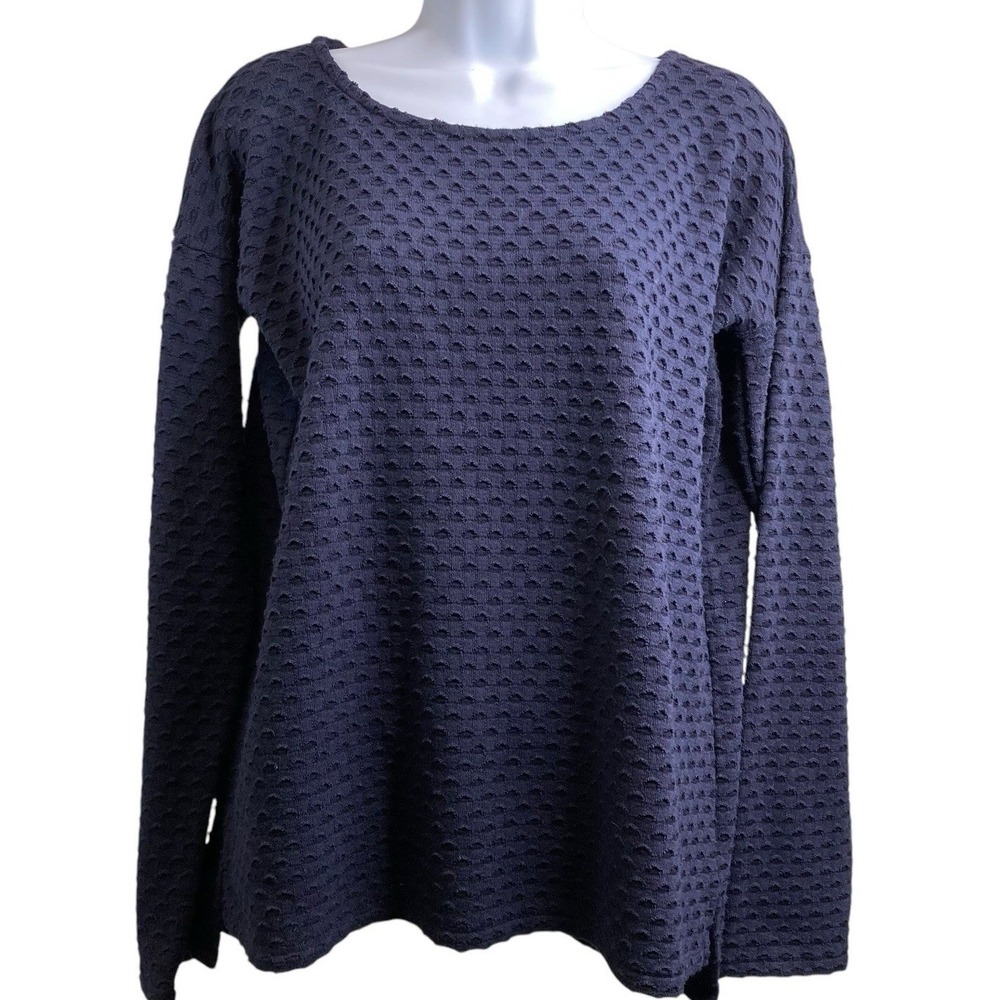 Calypso Women's Blue Textured Knit Long Sleeve Top Size S Beachy Preppy Coastal‎